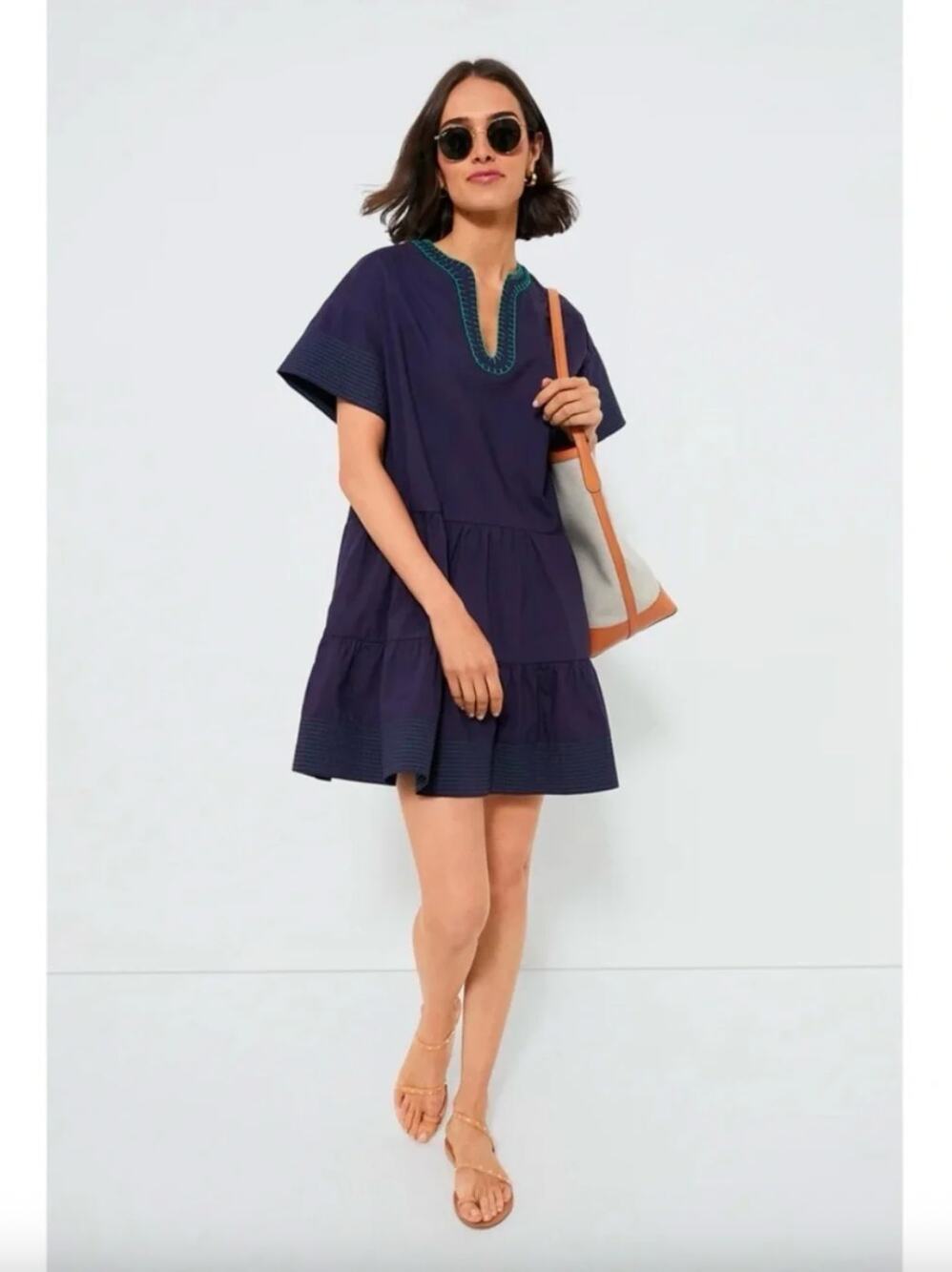 Pomander Place Navy Blue Kinsley Shift Dress Size XS Nautical Coastal Cotton